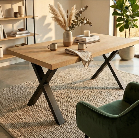 Eiken Eettafel X-poot - Afbeelding 3